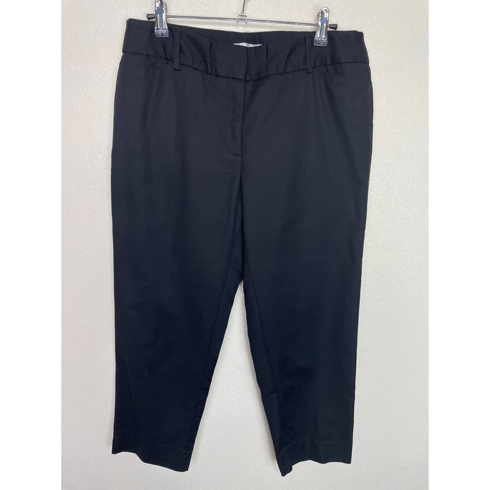 Dressbarn Sz 8 Cropped Dress Pants Black Pockets Ankle Slit Stretch Career